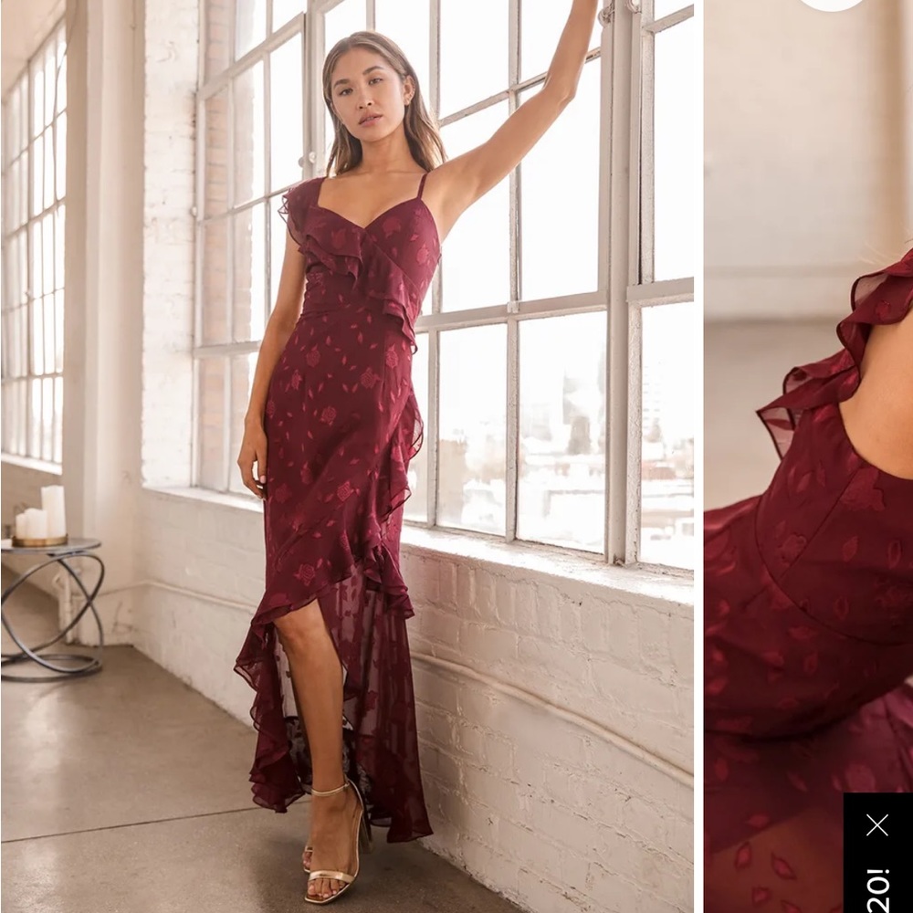 Lulus burgundy high low maxi dress